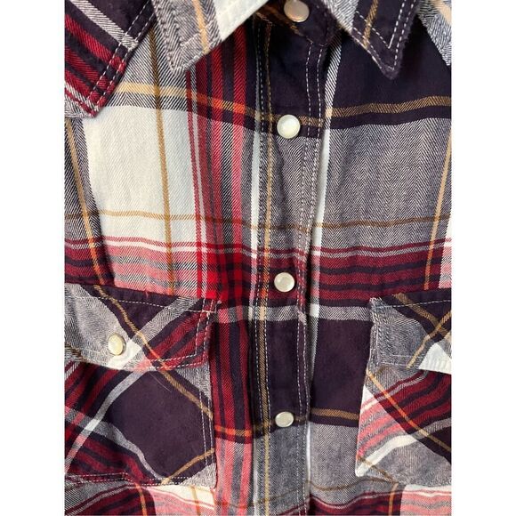 Thread & Supply Red & Black Plaid Flannel Pearl Snap Button Down Shirt sz S EUC - Picture 6 of 9